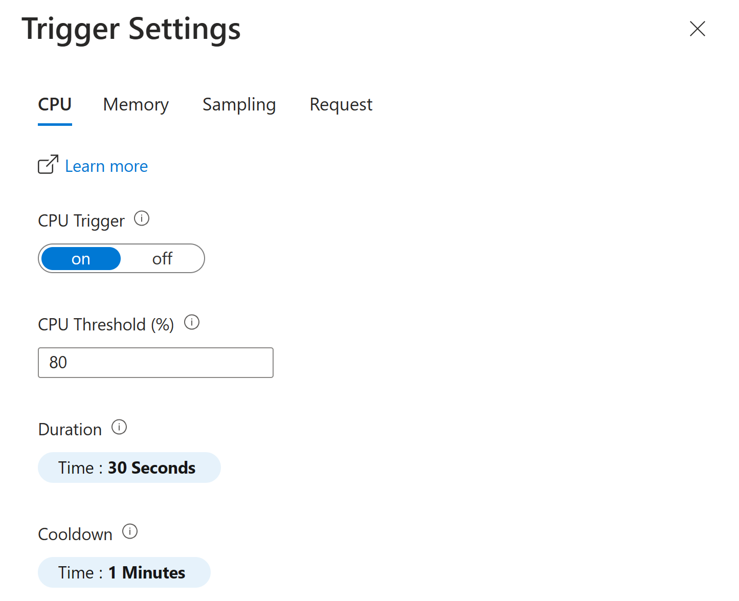 Screenshot of trigger settings
