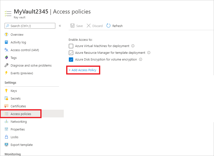 Screenshot that shows adding the access policy.