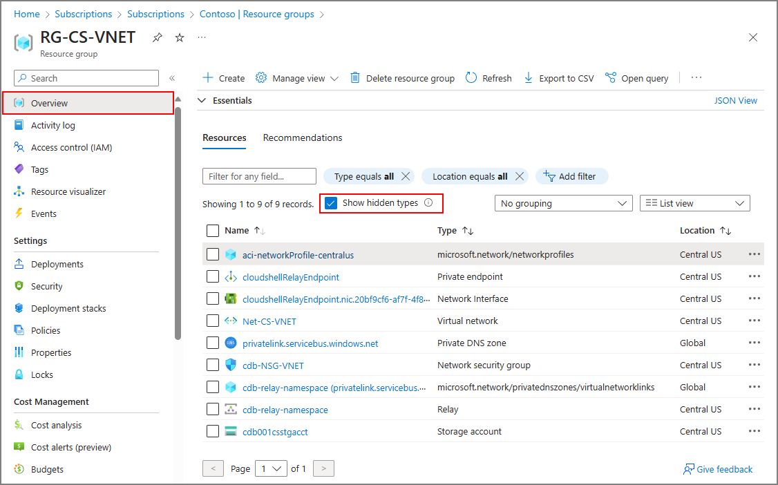 Screenshot showing all the resources in your resource group.