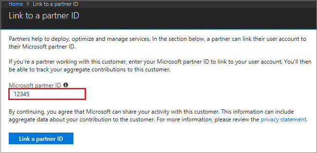 Screenshot that shows Link to a partner ID.
