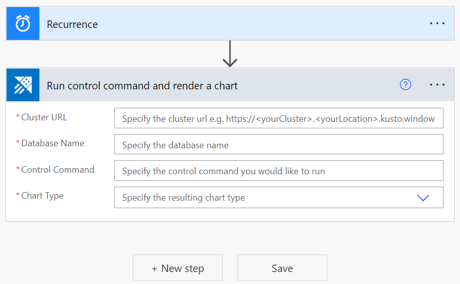 Screenshot of Run management command and render a chart in recurrence pane.
