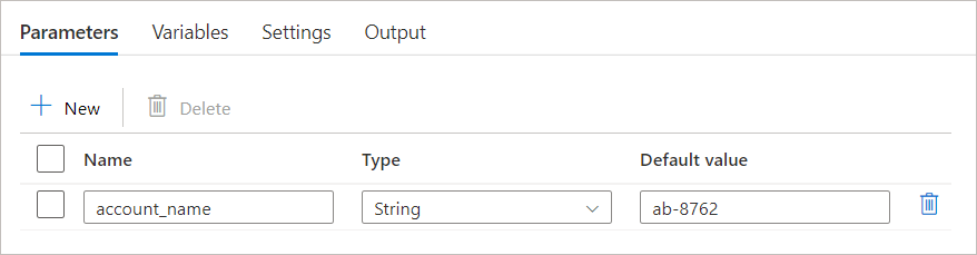 Screenshot of parameter definition.