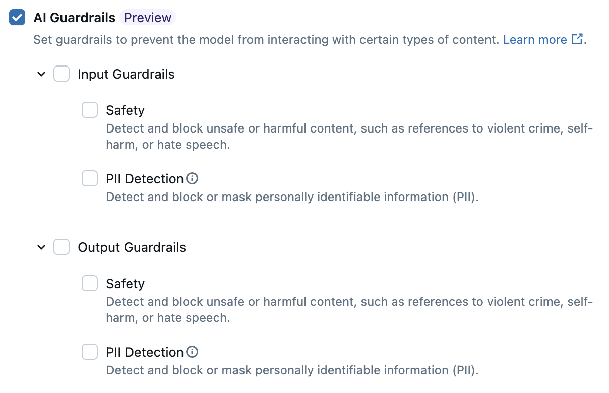Configure AI Guardrail features