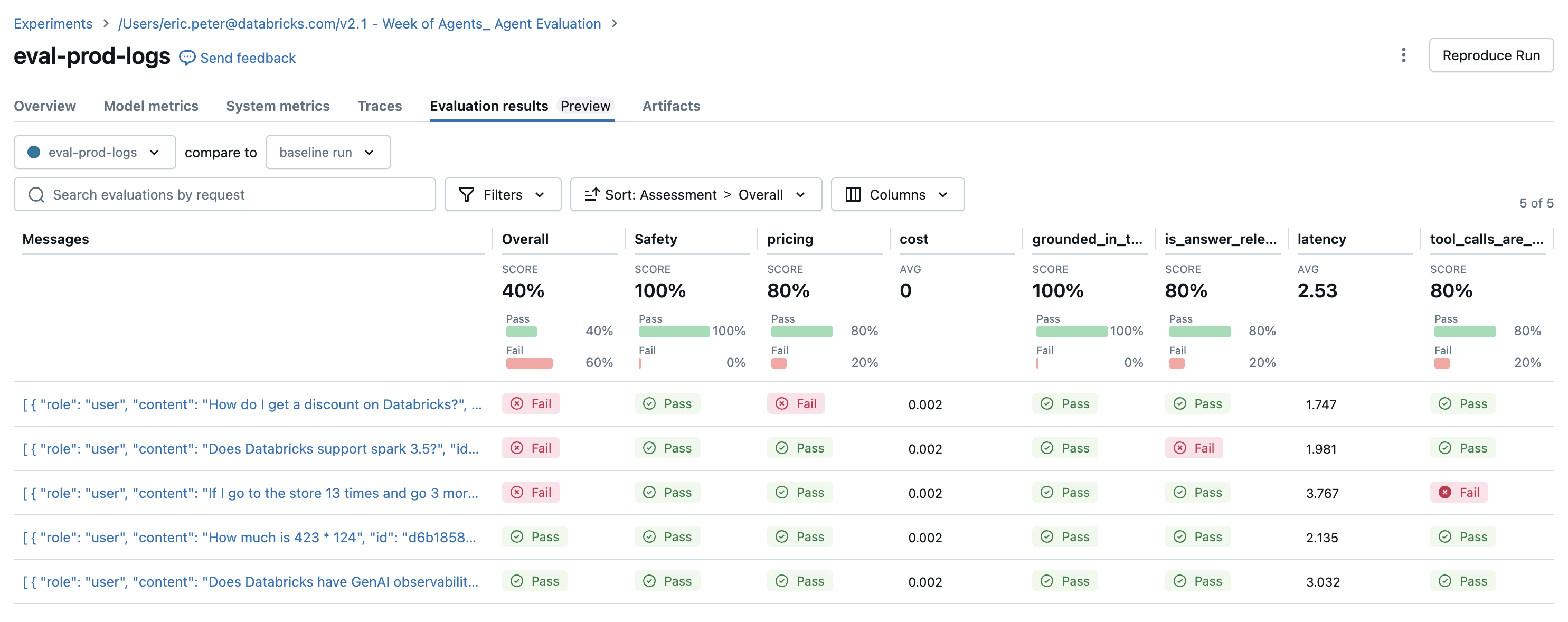 Evaluation results UI