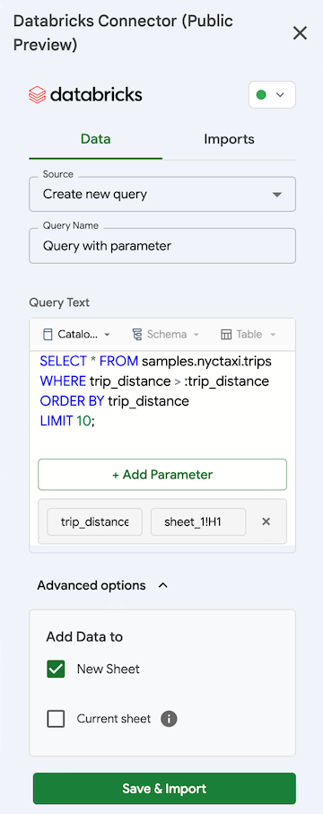 Full example of Databricks connector sidebar
