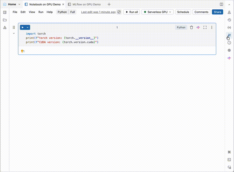 Selecting a base environment in the notebook Environment side panel.