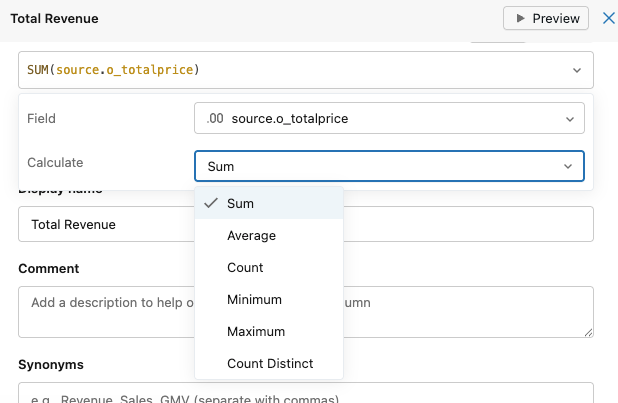 Add a measure in the metric view UI.