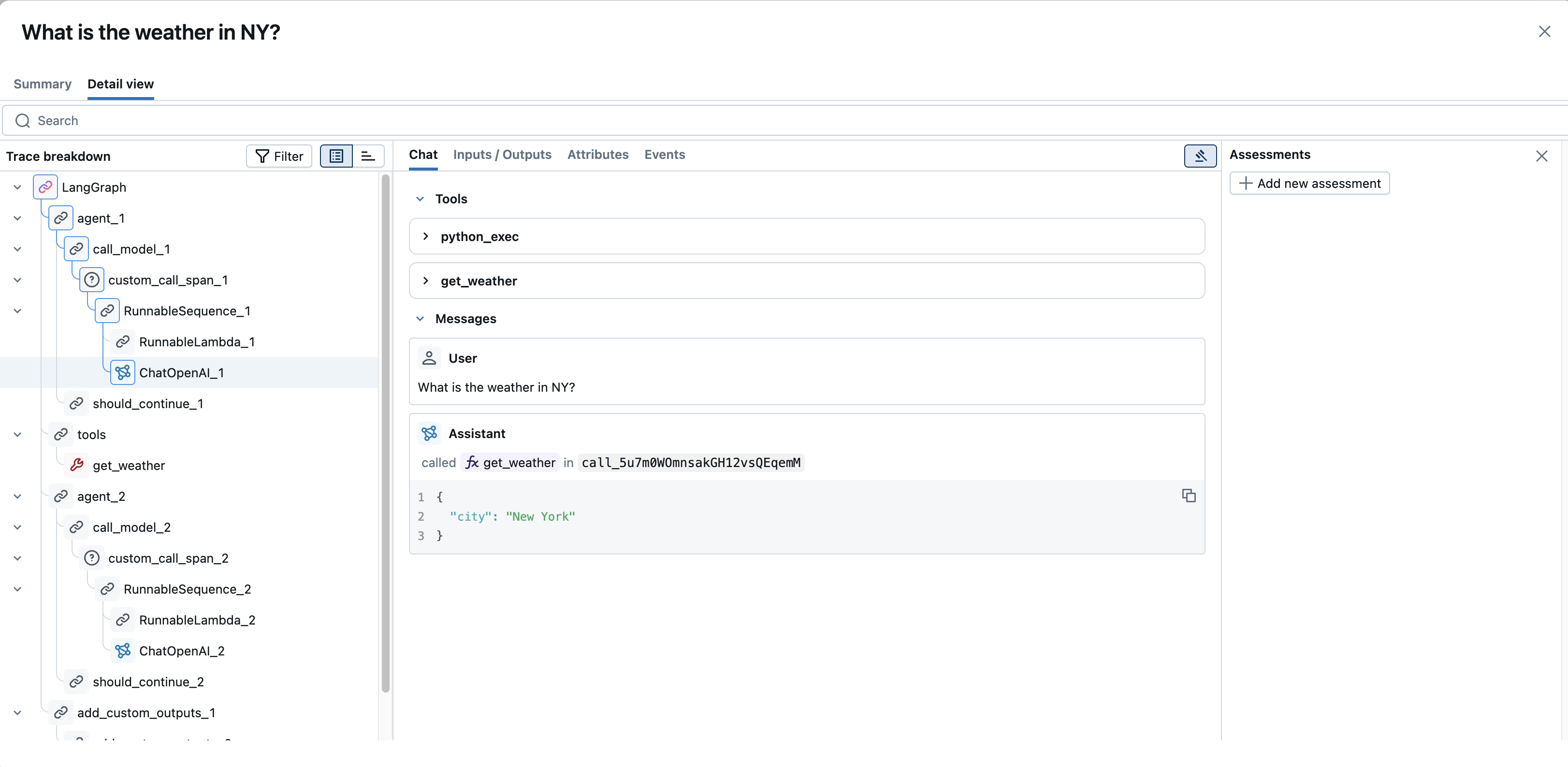 Trace Detail Add Assessment