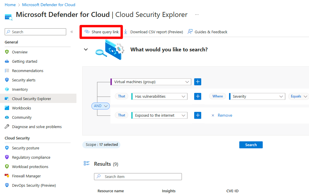 Screenshot showing the Share Query Link icon.
