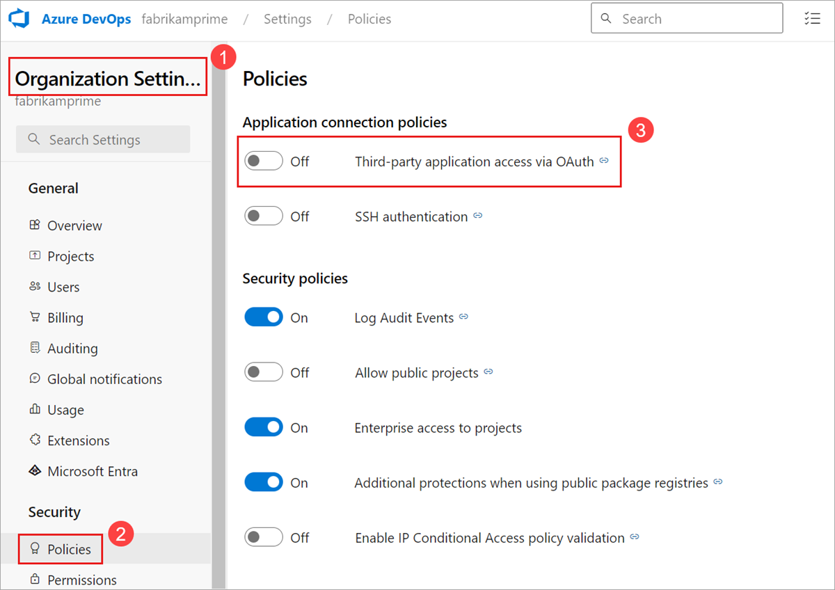 Enable the Third-party application access via OAuth for the organization setting
