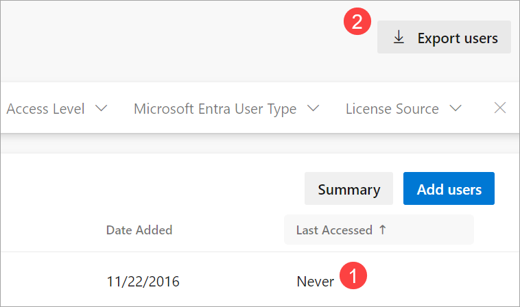 Screenshot showing select Users and then sort by Last Access.