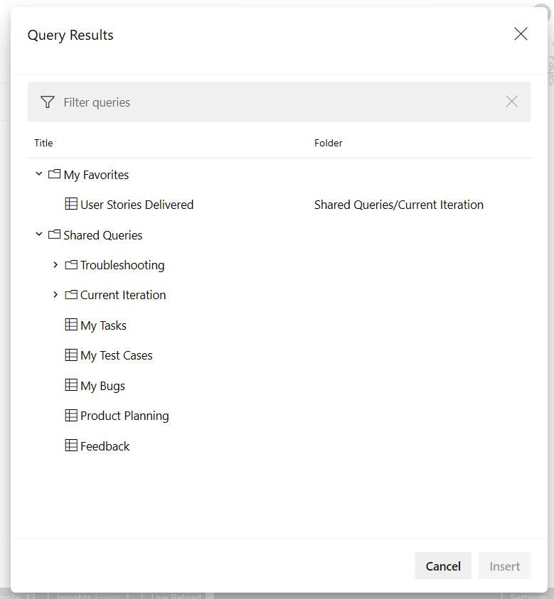 Screenshot of the Query Results dialog box.