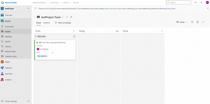Gif to demo filter on work item history