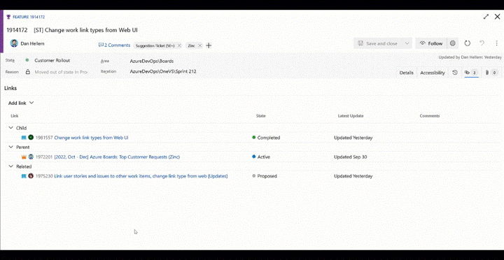 Gif to demo option to edit work item link types