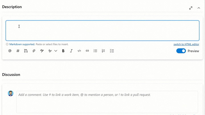 Gif to demo option for Markdown support for comments and large text fields