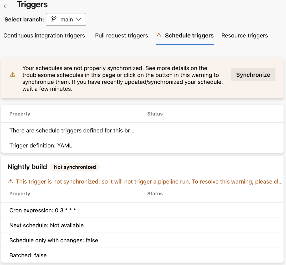 Warning for a trigger definition that could not be processed