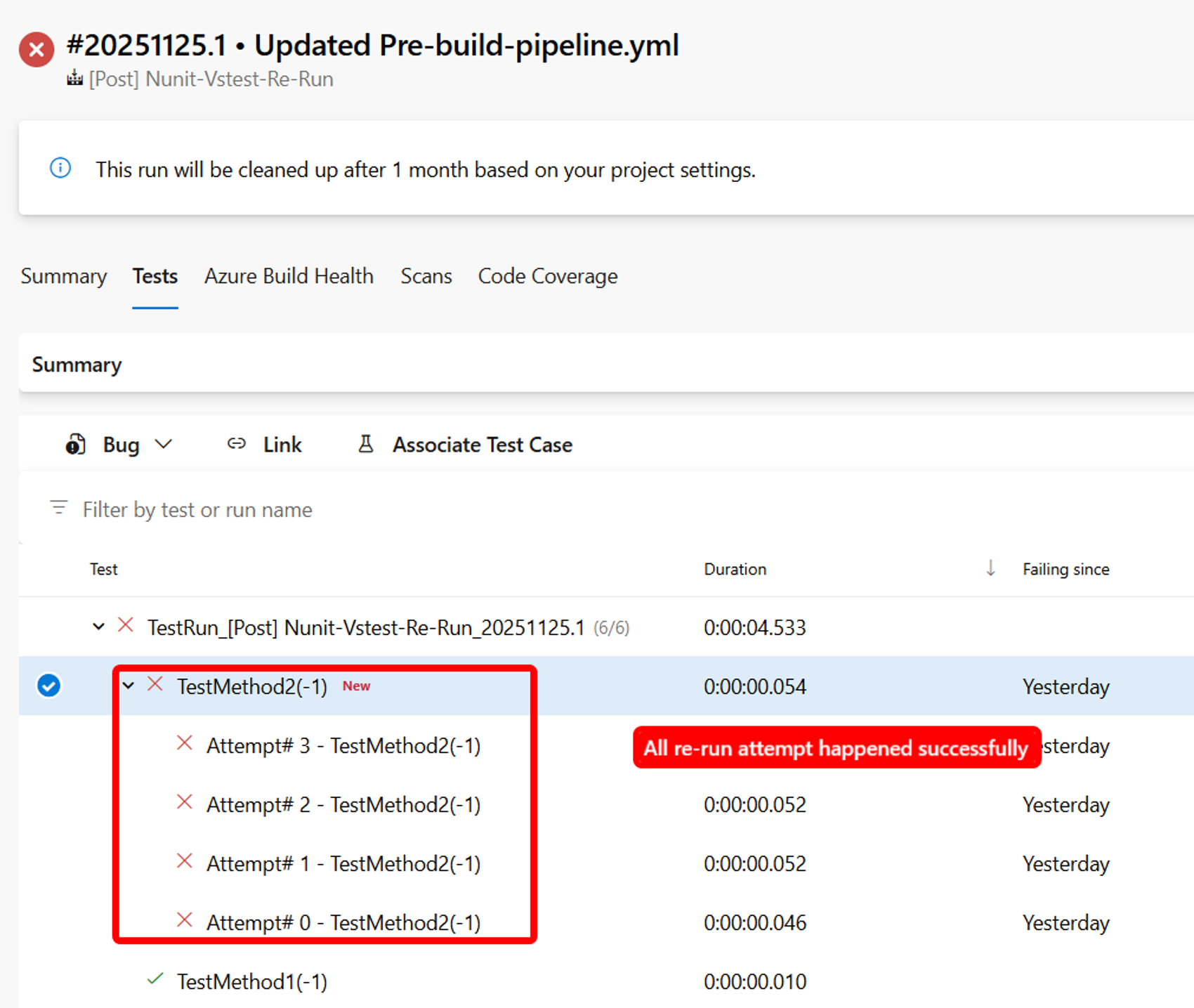 Distinct results for data-driven test attempts