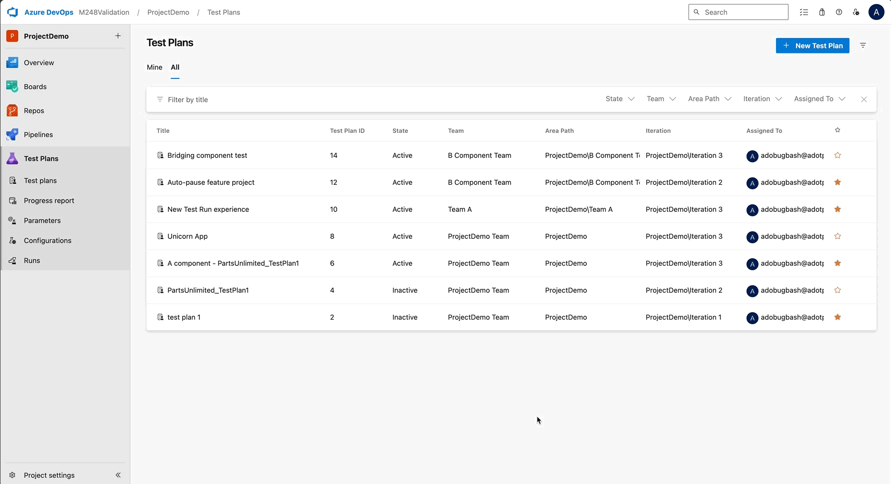 New Test Plans directory with sorting and filtering