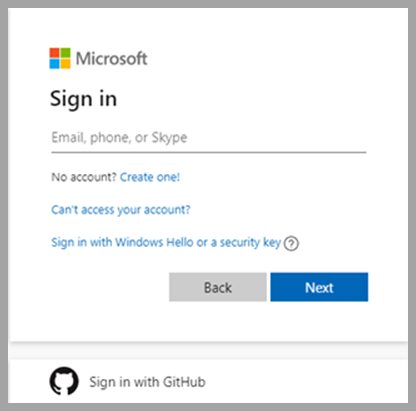 Sign in with Email, phone, or Skype. Screenshot of a Microsoft account sign in page.
