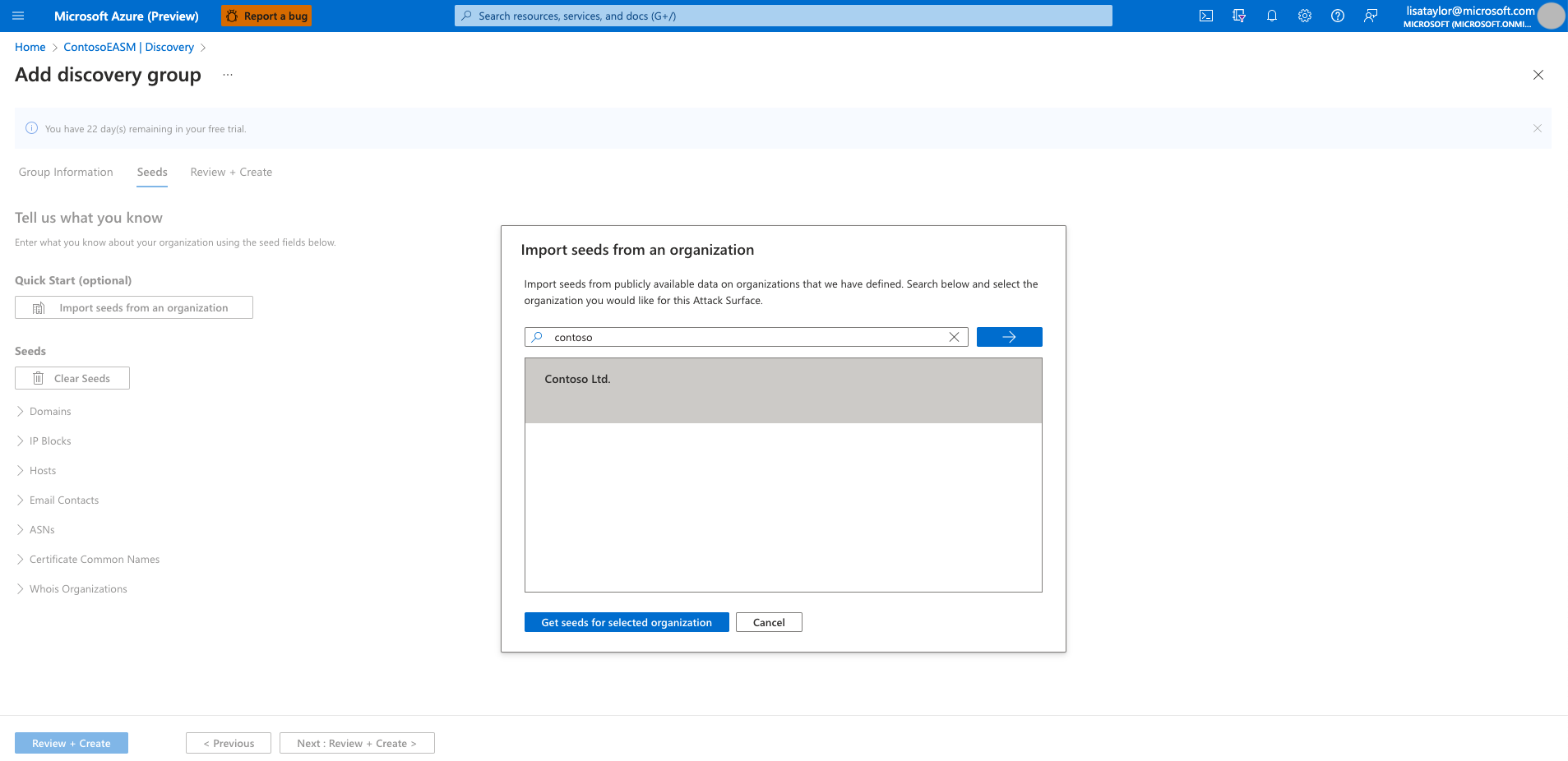 Screenshot of preconfigured attack surface option