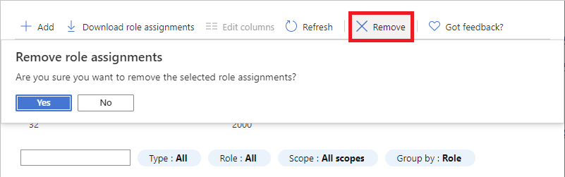Screenshot of remove role assignment message.