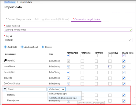 Screenshot of the an index inferred by Import data wizard. Index inferred by Import data wizard