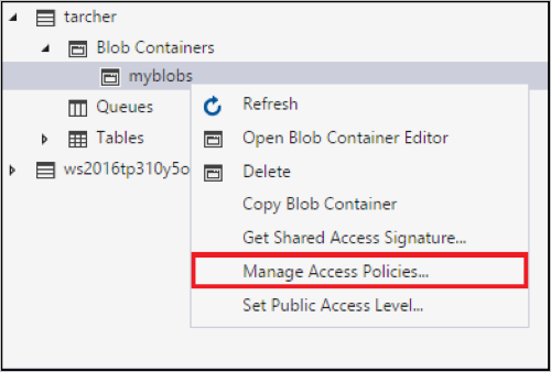 Manage access policies context menu