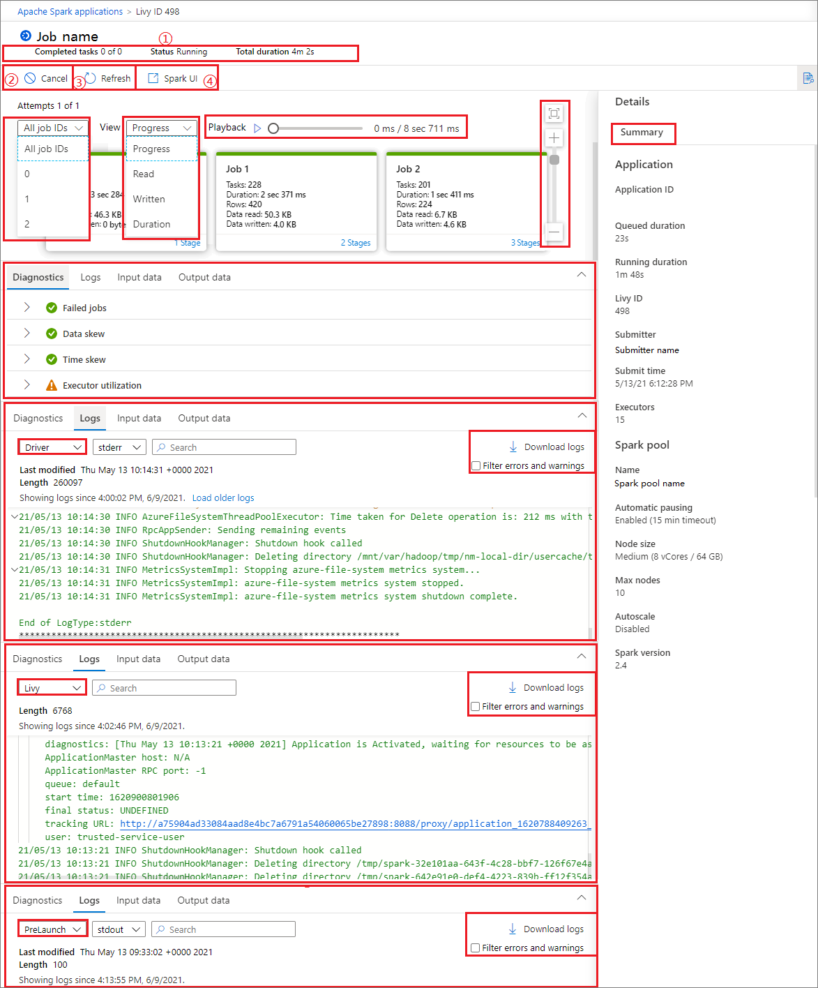 Screenshot of running job.
