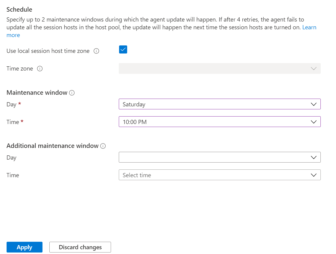 A screenshot showing the Scheduled Agent Updates schedule options.