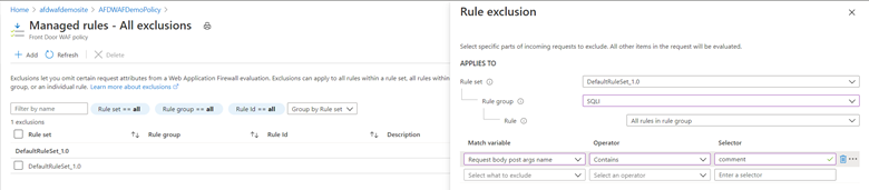 Screenshot that shows an exclusion rule.
