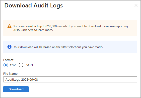 Screenshot of the download data option.