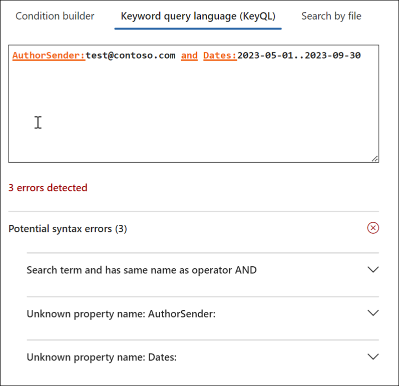 KeyQL editor error detection