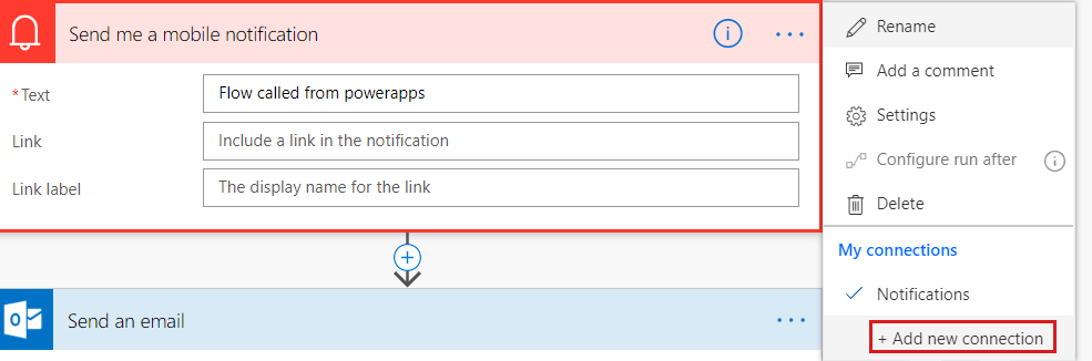 Screenshot of changing an existing connection in Flow.