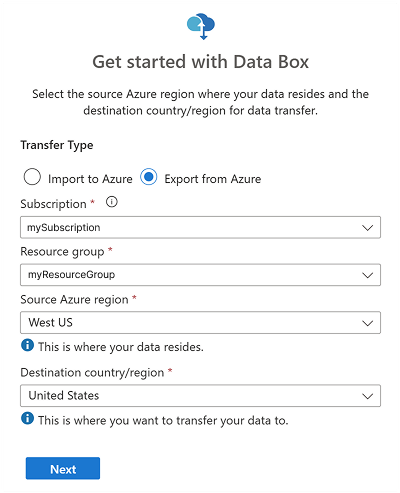 Screen capture showing the settings fields and associated values for an export order.