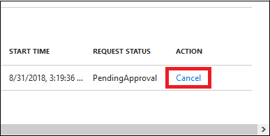 Screenshot of My request list with Cancel action highlighted.