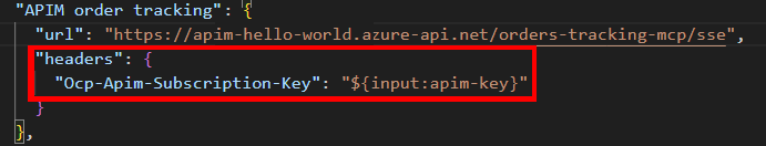 Screenshot of authentication header configuration for an MCP server