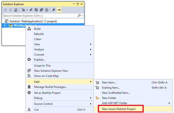 New Azure WebJob Project menu entry