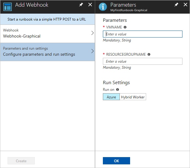 Create webhook and assign parameters