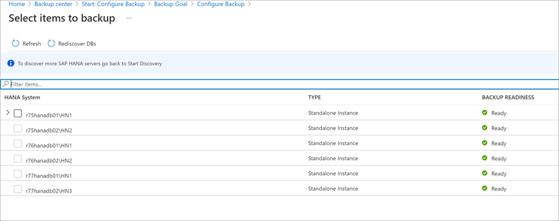 Screenshot showing to select databases to back up.