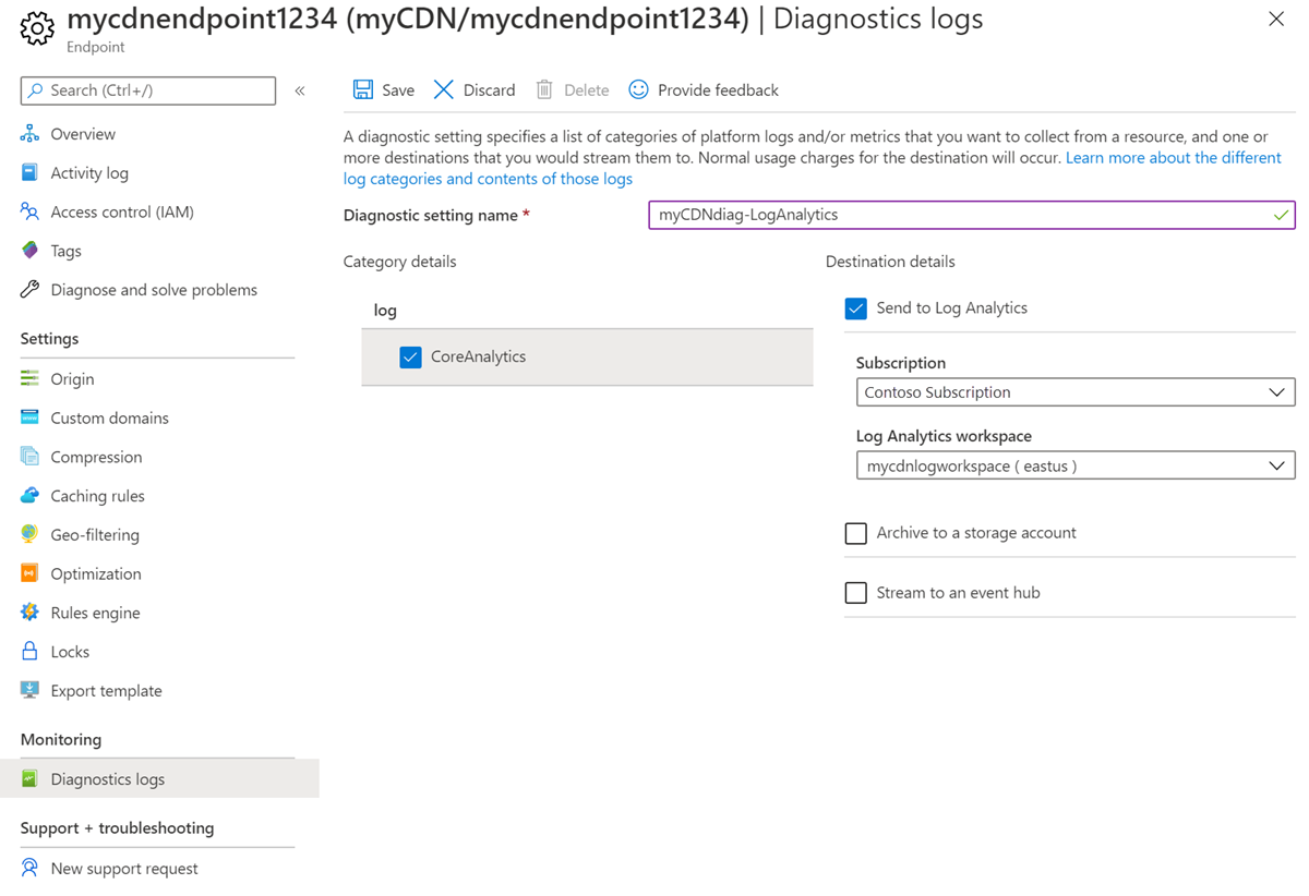 Diagnostics logs - Log Analytics.