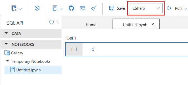 Screenshot of the C# kernel option in the notebook editor.