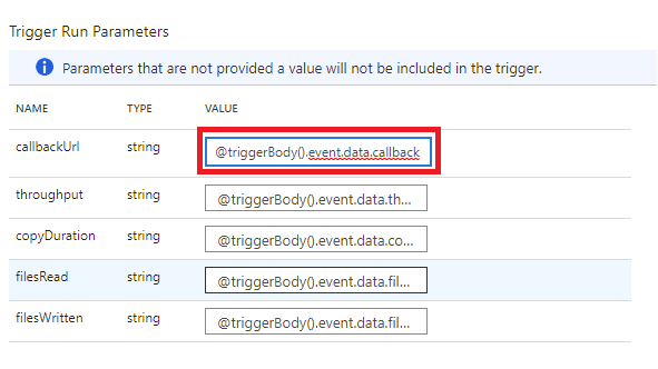 Screenshot that shows the parameters page to reference data payload in a custom event.