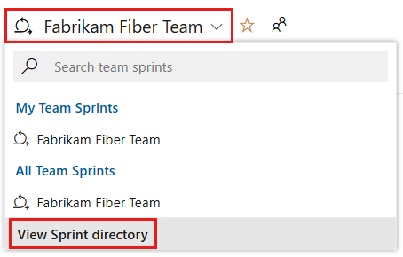 Screenshot that shows the sprint backlog team selector options.