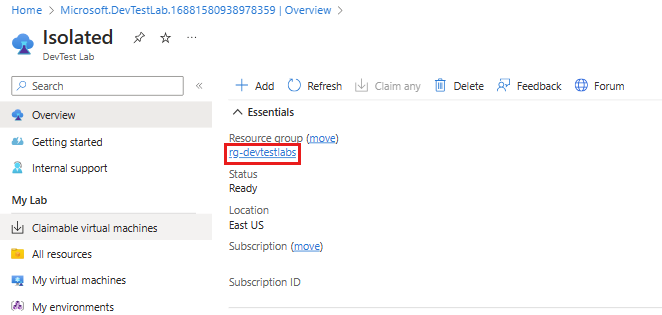 Screenshot that shows the resource group networking pane with Enable highlighted.