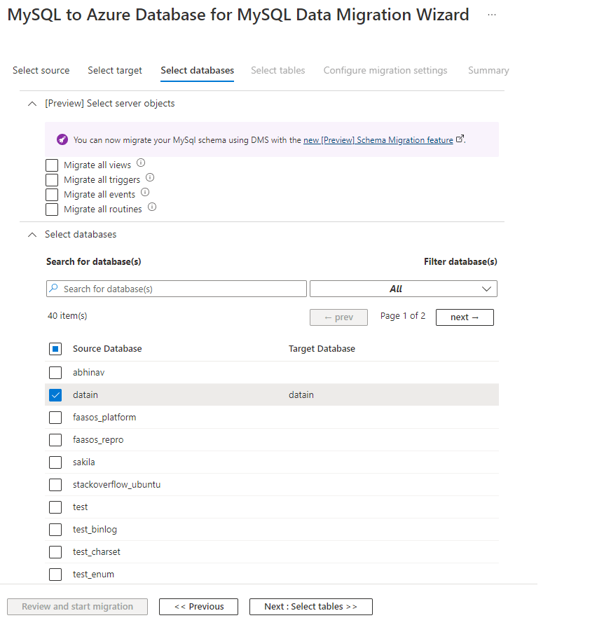 Screenshot of a Select database.