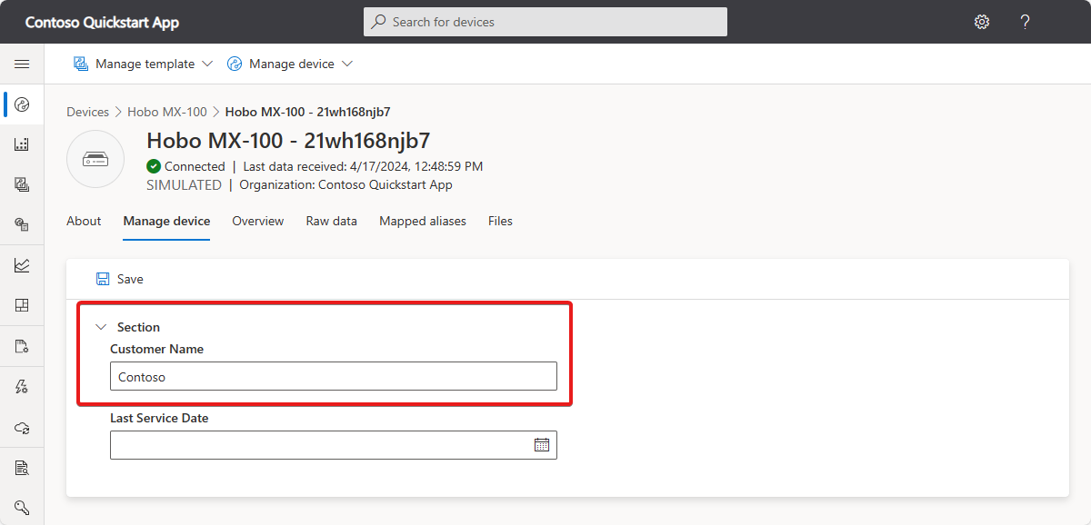 Screenshot that shows how to set the Customer Name cloud property.