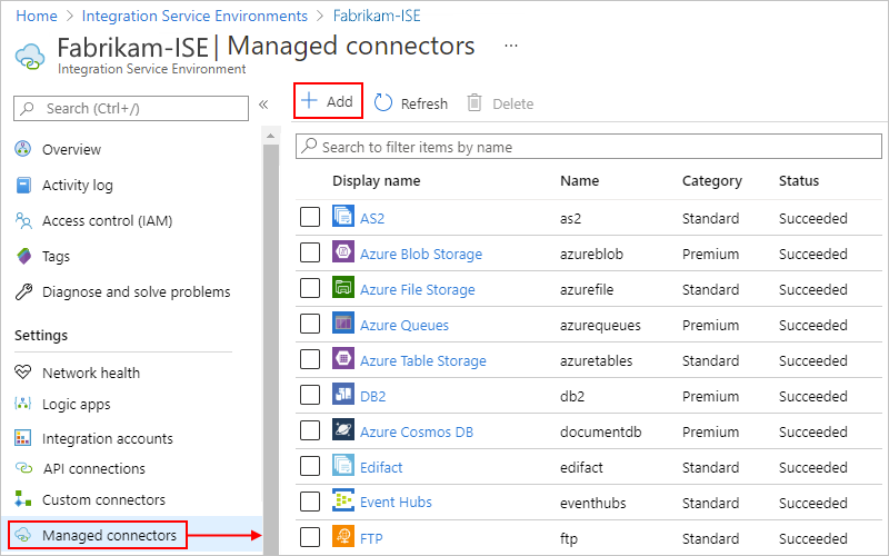 View managed connectors