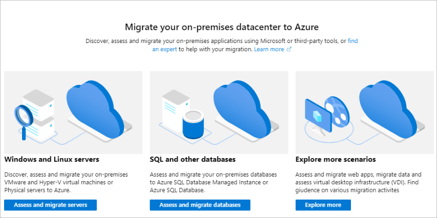 Options for selecting a migrate scenario