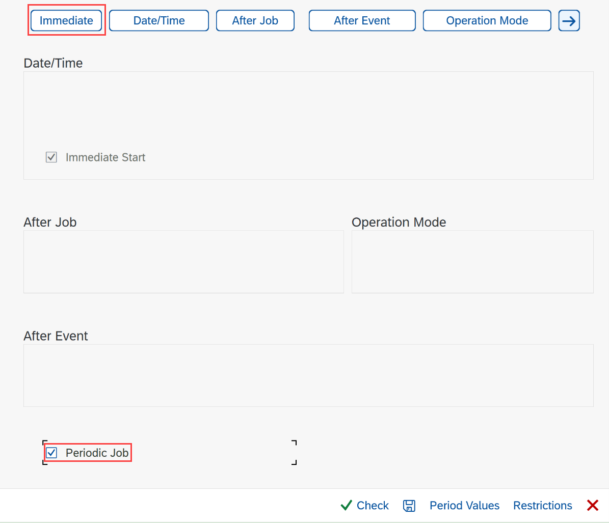 Screenshot of defining the job used to monitor the SAP PAHI table as periodic.