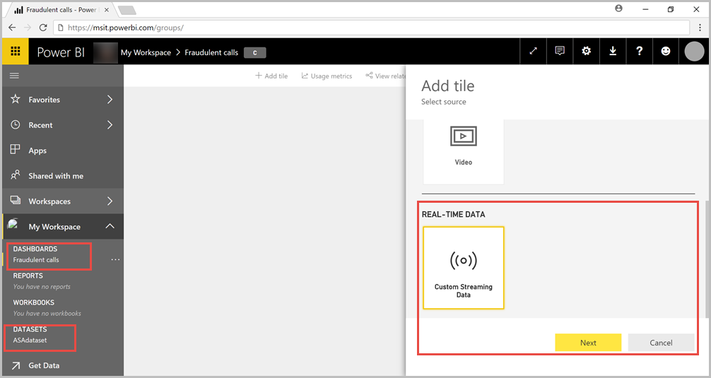 Create Power BI dashboard tiles